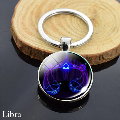 12 Zodiac Sign Keychain Sphere Ball Crystal Key Rings Scorpio Leo Aries Constellation Birthday Gift for Women and Mens