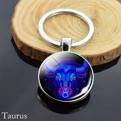 12 Zodiac Sign Keychain Sphere Ball Crystal Key Rings Scorpio Leo Aries Constellation Birthday Gift for Women and Mens