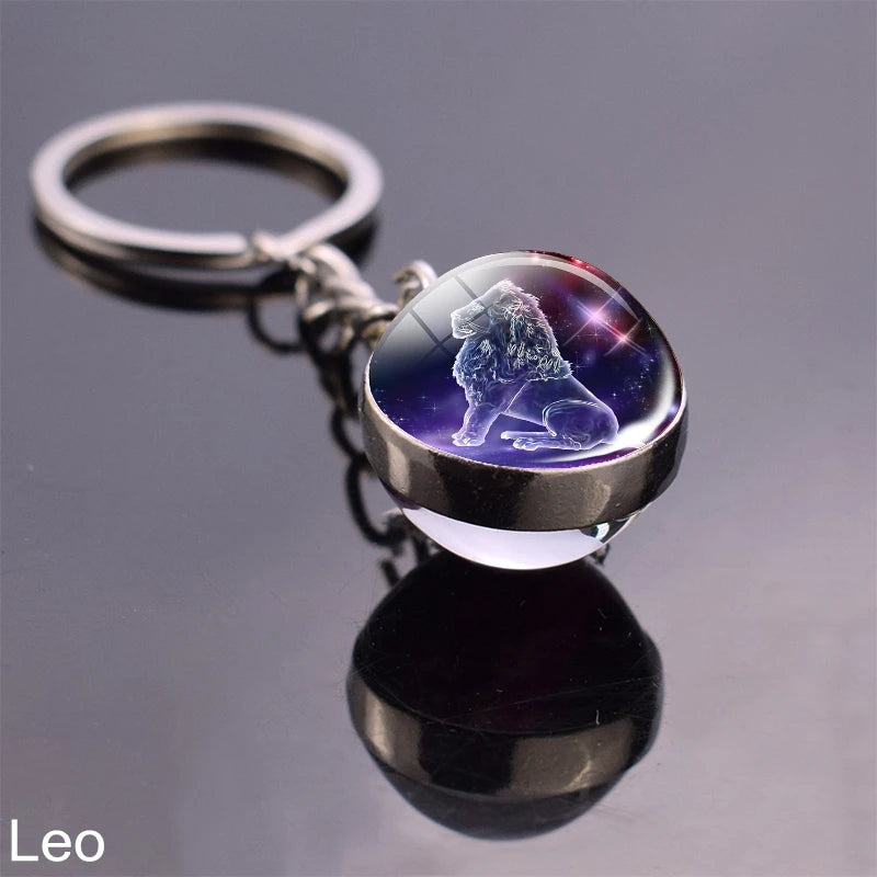 12 Zodiac Sign Keychain Sphere Ball Crystal Key Rings Scorpio Leo Aries Constellation Birthday Gift for Women and Mens