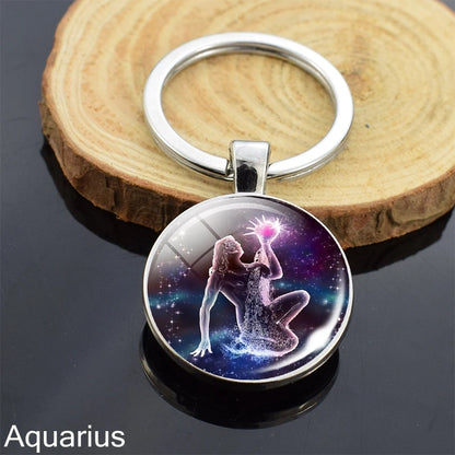 12 Zodiac Sign Keychain Sphere Ball Crystal Key Rings Scorpio Leo Aries Constellation Birthday Gift for Women and Mens