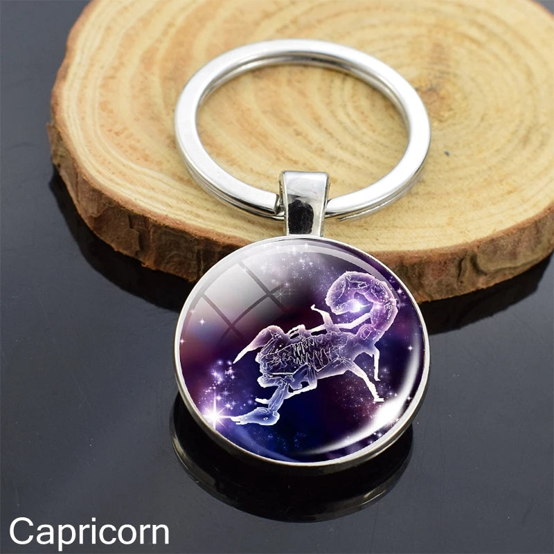 12 Zodiac Sign Keychain Sphere Ball Crystal Key Rings Scorpio Leo Aries Constellation Birthday Gift for Women and Mens