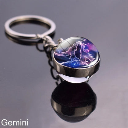 12 Zodiac Sign Keychain Sphere Ball Crystal Key Rings Scorpio Leo Aries Constellation Birthday Gift for Women and Mens