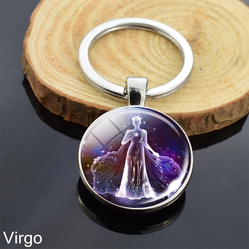 12 Zodiac Sign Keychain Sphere Ball Crystal Key Rings Scorpio Leo Aries Constellation Birthday Gift for Women and Mens