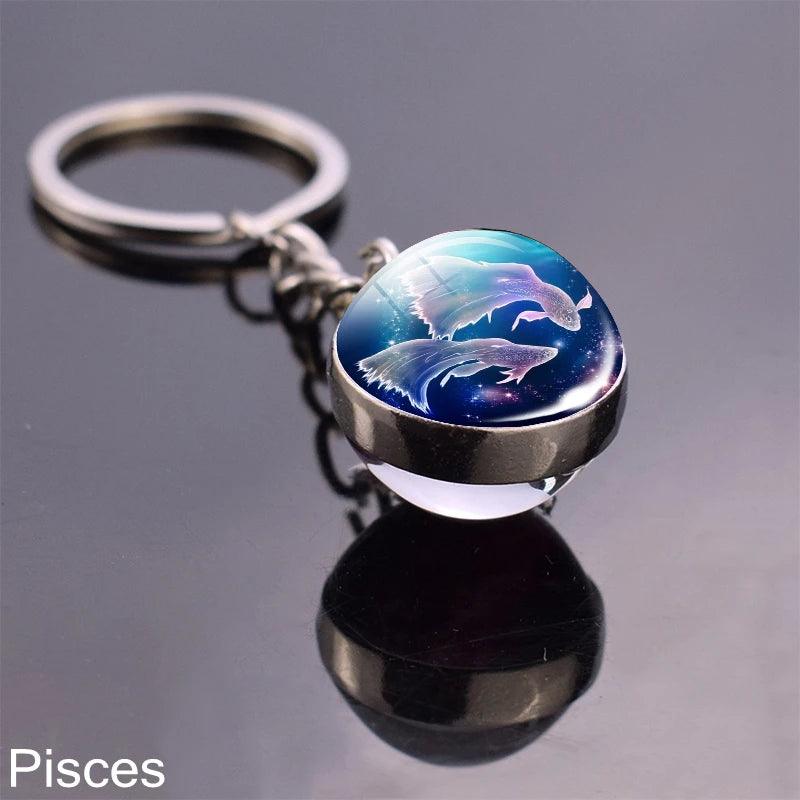 12 Zodiac Sign Keychain Sphere Ball Crystal Key Rings Scorpio Leo Aries Constellation Birthday Gift for Women and Mens