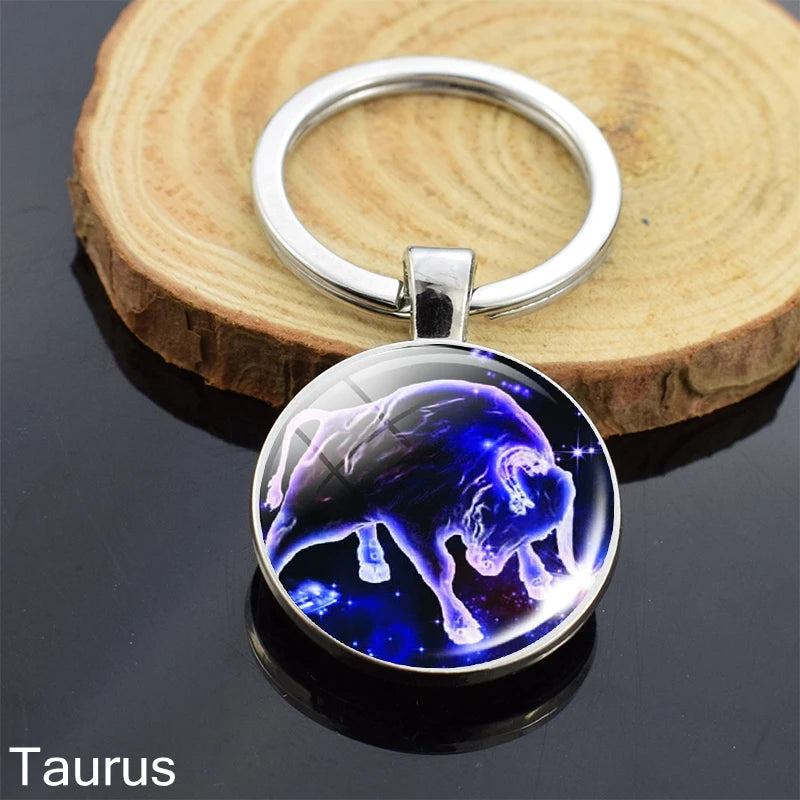 12 Zodiac Sign Keychain Sphere Ball Crystal Key Rings Scorpio Leo Aries Constellation Birthday Gift for Women and Mens