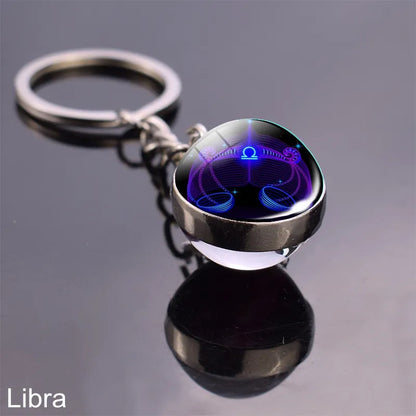 12 Zodiac Sign Keychain Sphere Ball Crystal Key Rings Scorpio Leo Aries Constellation Birthday Gift for Women and Mens