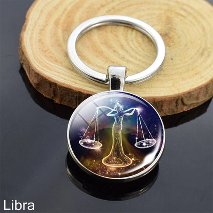 12 Zodiac Sign Keychain Sphere Ball Crystal Key Rings Scorpio Leo Aries Constellation Birthday Gift for Women and Mens