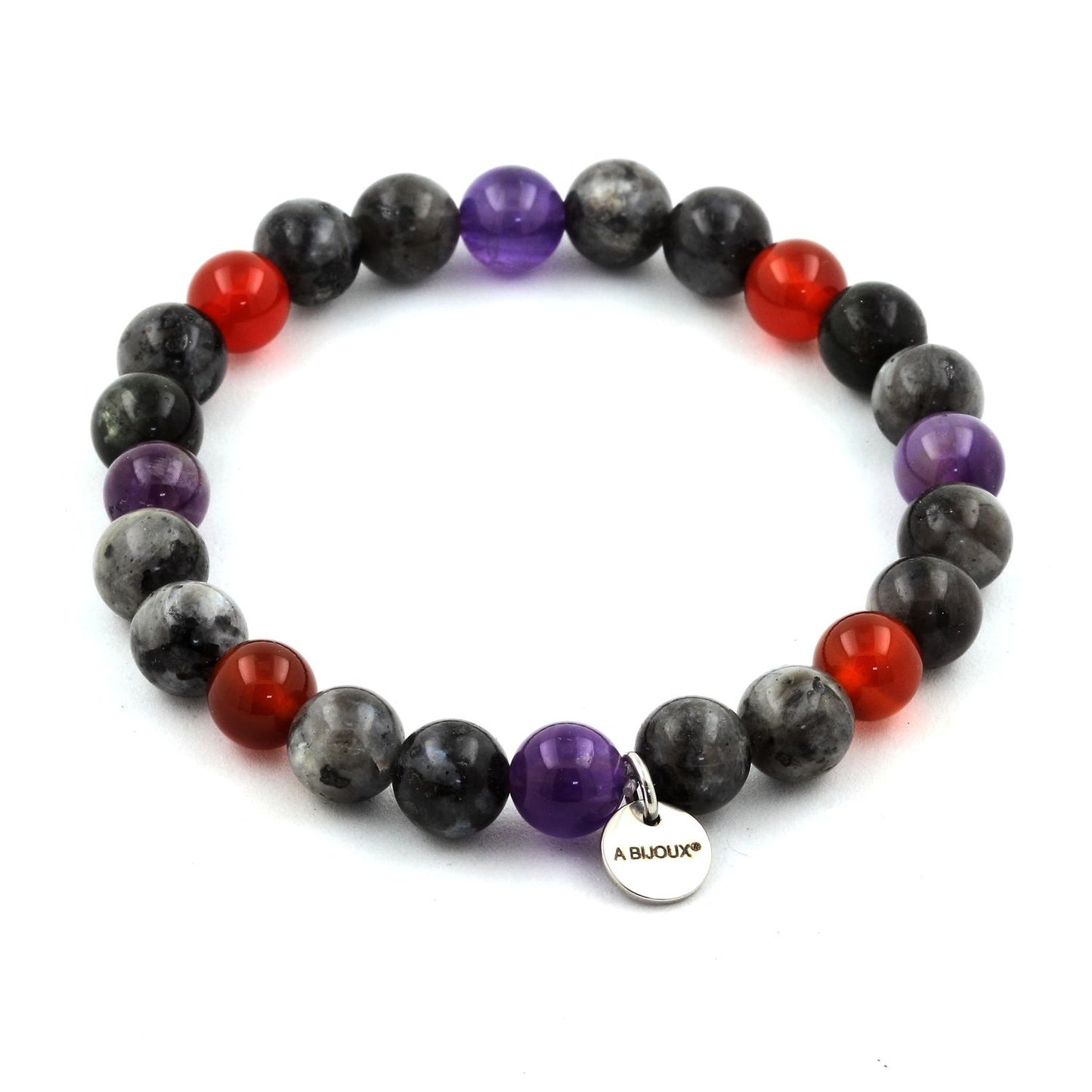 Labradorite + Amethyst + Red Agate Bracelet 8 mm Beads.