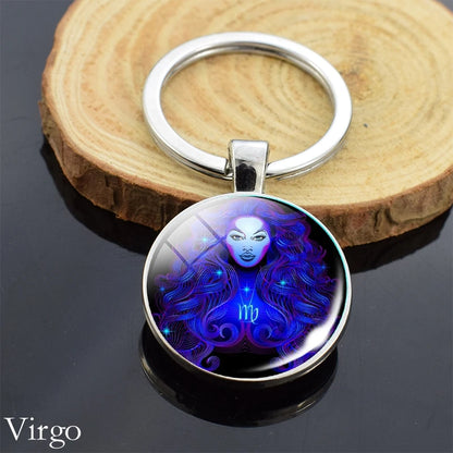 12 Zodiac Sign Keychain Sphere Ball Crystal Key Rings Scorpio Leo Aries Constellation Birthday Gift for Women and Mens