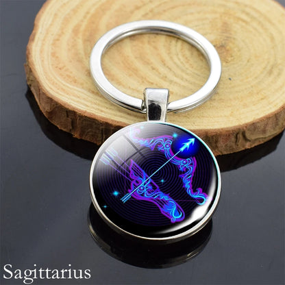 12 Zodiac Sign Keychain Sphere Ball Crystal Key Rings Scorpio Leo Aries Constellation Birthday Gift for Women and Mens