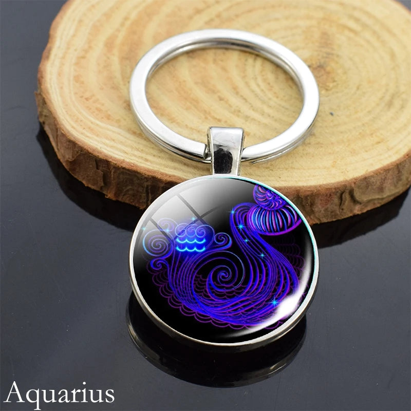 12 Zodiac Sign Keychain Sphere Ball Crystal Key Rings Scorpio Leo Aries Constellation Birthday Gift for Women and Mens