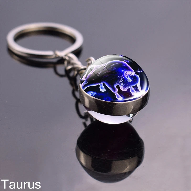 12 Zodiac Sign Keychain Sphere Ball Crystal Key Rings Scorpio Leo Aries Constellation Birthday Gift for Women and Mens